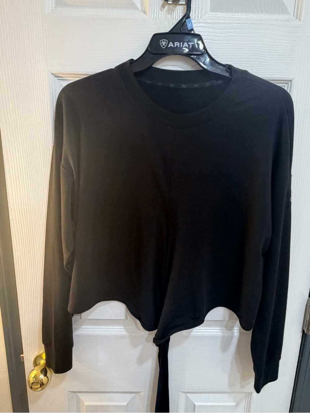 Alo Women's Black Long-Sleeve Cropped Tie-Front Top